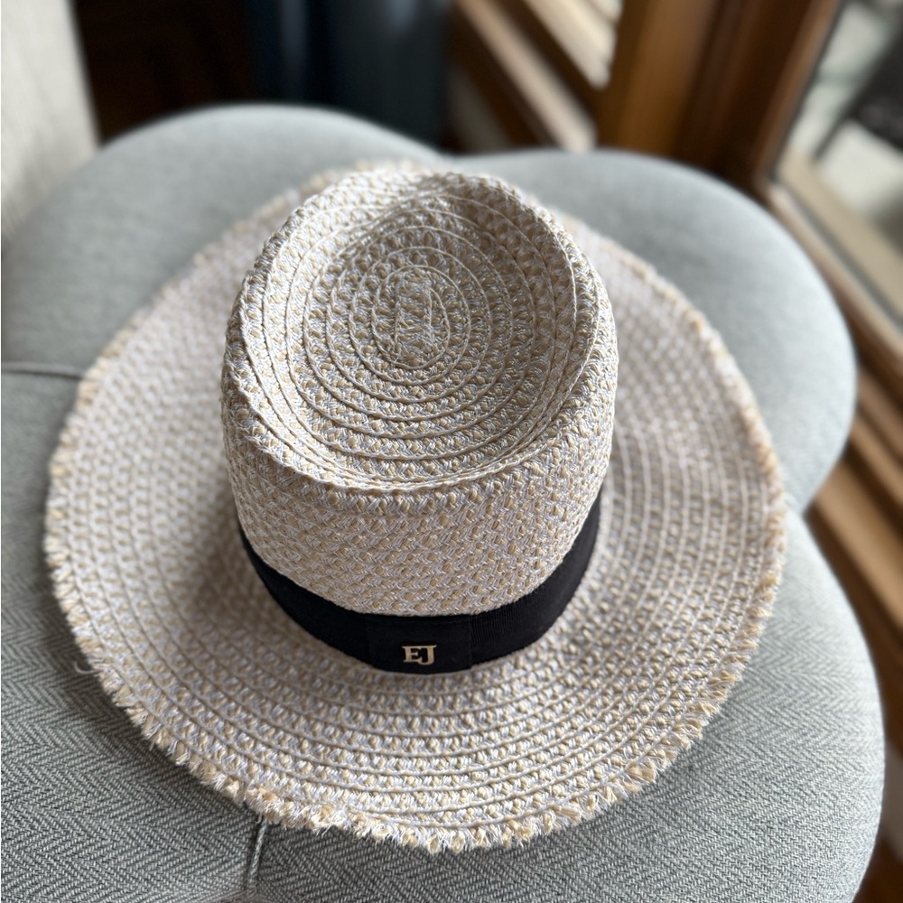 Eric Javits Cream Straw Hat with Black Band